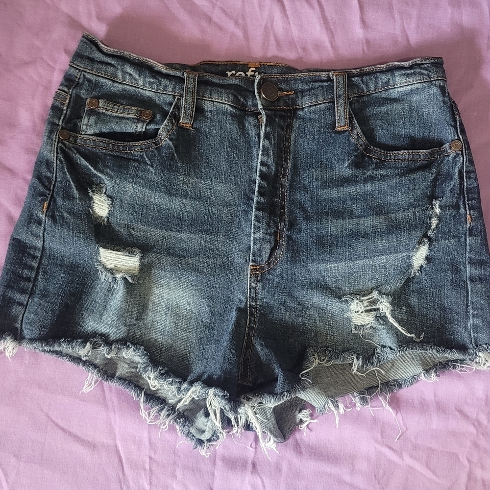 Charlotte Russe Refuge "Cheeky" Denim Shorts. Sz 8. 2.5" Inseam. #Distressed